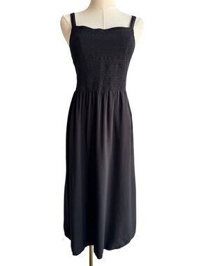 Old Navy Cami Black Smocked Midi Dress POCKETS! Stretchy Strappy Summer Medium